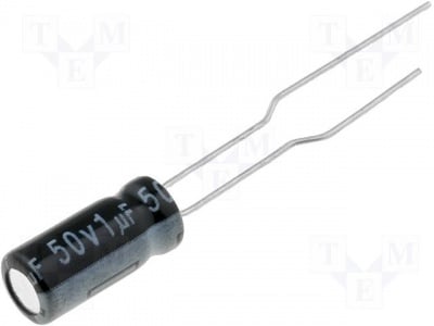 Кондензатор CE-1/50PHT-TAS Кондензатор: електролитен; 1uF; 50V; O5x11mm; Растер:2,5mm